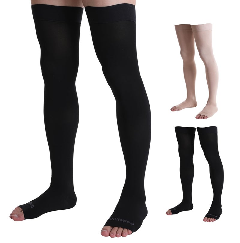 Doc Miller Thigh High Compression Socks Women and Men 1520mmHg for Varicose Veins Pregnancy Support Compression Stockings for Women 1 Pair Black XLarge
